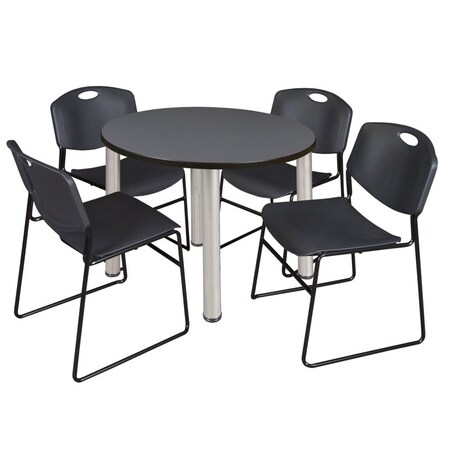 Regency Kee Round Table & Chair Set, Wood, Metal, Polypropylene Top, Grey TB42RNDGYBPCM44BK